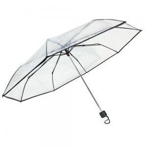 OVIDA 3 sklopivi POE kišobran prozirna crna traka za kišobran s prilagođenim logotipom