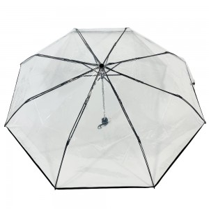 OVIDA Τριπτυχωμένη ομπρέλα POE διάφανη διάφανη μαύρη ταινία ομπρέλας με προσαρμοσμένο λογότυπο