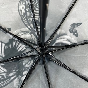 OVIDA 3 فولڈنگ لیڈیز بٹر فلائی چھتری دستی کھلی چھتری اپنی مرضی کے لوگو ڈیزائن کو قبول کرتی ہے