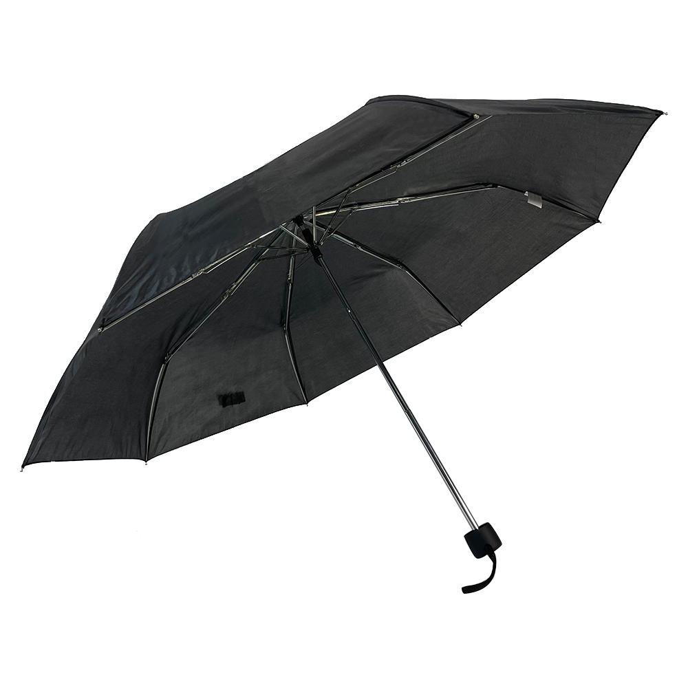 OVIDA 3 sammenleggbar paraply svart pongee-stoff og metallramme tilpasset logoparaply
