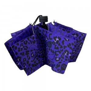OVIDA 3 sulankstomas skėtis pritaikytas leopardo violetinis skėtis rankinis atviras kompaktiškas skėtis