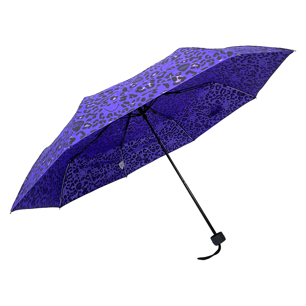 OVIDA 3 sammenleggbar paraply tilpasset leopard lilla paraply manuell åpen kompakt paraply