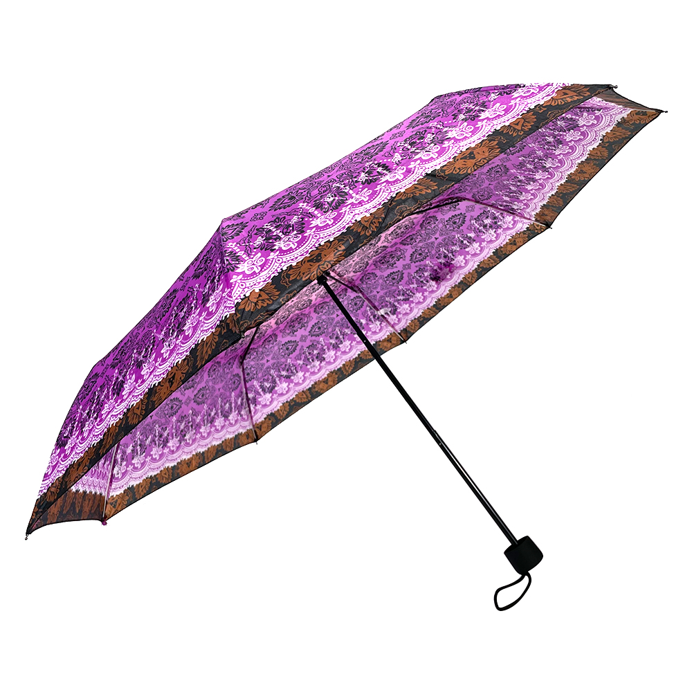 OVIDA 3 hopfällbart paraply anpassat lila blomma paraply manuellt öppet kompakt paraply