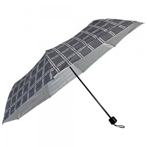 OVIDA 3 folding umbrella silver UV coating sun summer umbrella check fabric payong
