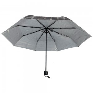 OVIDA 3 katlanır şemsiye gümüş UV kaplama güneş yaz şemsiyesi kareli kumaş şemsiye