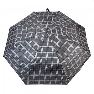 OVIDA 3 sammenleggbar paraply sølv UV-belegg sol sommer paraply rutete stoff paraply