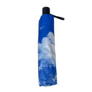 OVIDA 3 payung lipat lapisan UV hitam payung matahari musim panas payung kain biru langit