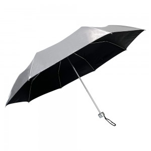 ОВИДА висококвалитетни сребрни и црни кишобран са УВ премазом, ручни преклоп кишобрана са отвореним алуминијумским вратилом