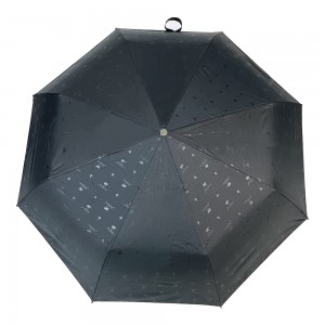 OVIDA Promotion ក្រណាត់ pongee ខ្មៅ កែវយឺត 3 folding Umbrella with custom printing animal