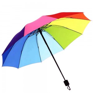 OVIDA 21 inch 10 ribben 3 opvouwbare kleurrijke paraplu compacte regenboogparaplu