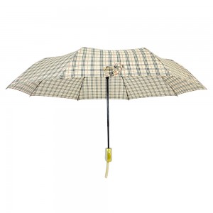 Ovida 21 tommer 8 ribber 3 fals automatisk åpen polyester rutete stoff 3 seksjoner paraply