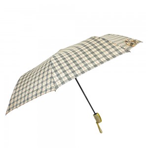 Ovida 21 Zoll 8 Rippen 3-fach faltbarer, automatisch öffnender Regenschirm aus Polyester mit Karomuster und 3 Abschnitten