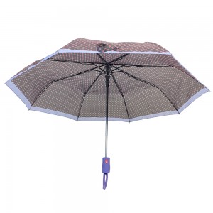 Ovida 3 Fold Auto Open Compact Umbrella with Pongee polyester fabric 3 folding automatic Star with piping Umbrella in China
