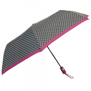 Ovida 3 배 자동 열기 사용자 정의 로고 우산 명주 폴리에스터 직물 3 접는 자동 스타 파이핑 우산 공장 중국
