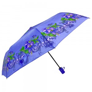 Ovida 3-faldig bärbar, lättbärbar automatisk paraplyfällning med anpassad blomsterdesign