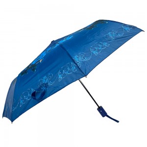 Ovida 3 faltbarer individueller Automatik-Regenschirm, faltbar mit Blumen-Custom-Design, Volldruck