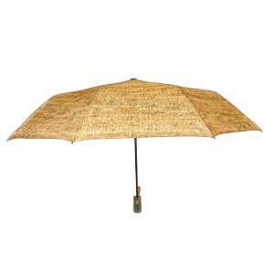 Овидиа 3 склопиви кишобран од тканине у боји дрвета са аутоматском отвореном дрвеном ручком