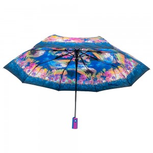 Ovida 3단 접이식 자동 열림 풀 프린트 커스텀 디자인 우산