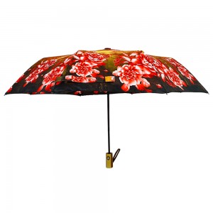 Ovida 3 pindani Automatic openproof windproof Umbrella Mapulo ndi Duwa Zosindikizidwa Zokwanira Zopangira Maambulera