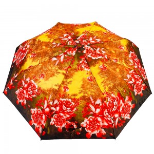 Umbrelă cu 3 ori Ovida, deschisă automată, rezistentă la vânt, arțar și flori Umbrelă cu design personalizat cu imprimare completă