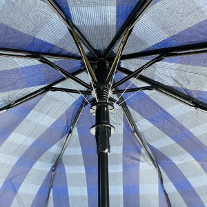 Ovida Parapluie à 3 pliages à ouverture automatique Bend J handle Business coupe-vent avec tissu à carreaux