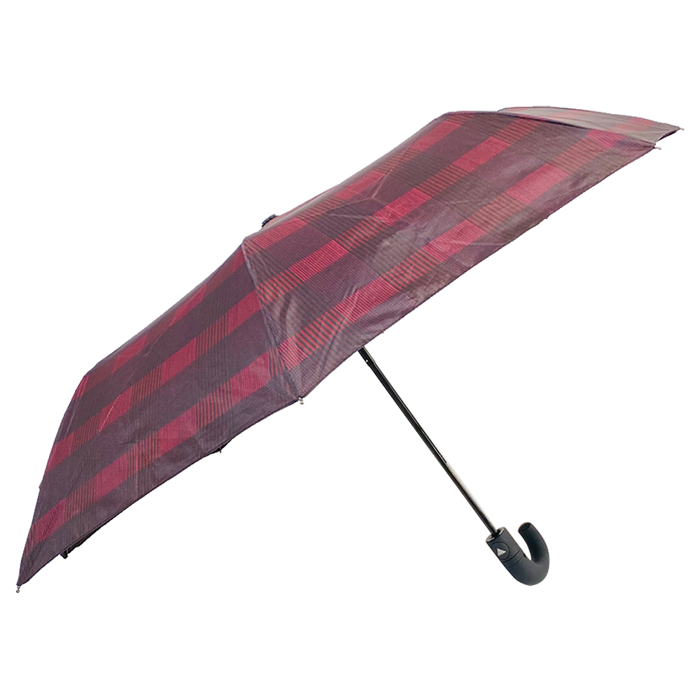 Вітрозахисна бізнес-парасолька Ovida з 3-складним автоматичним відкриттям і вигином J-ручкою з дизайнерською тканиною Scotland Check