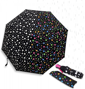 Ovida Magic vízaktivált színváltó esernyő esőcsepp mintás hordozható könnyű, összecsukható, szélálló, UV védelemmel ellátott esernyő tengerparti kempingezéshez