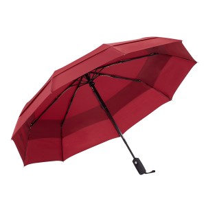 Ovida Sê qat Xweseriya Vekirî Otomatîk girtina Windproof Double Canopy Wine Red Business Umbrella