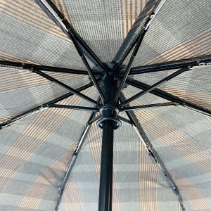 Poslovni dežnik Ovida Trikrat zložljiv, avtomatsko odprt, odporen proti vetru, karo, leseni ročaj iz tkanine