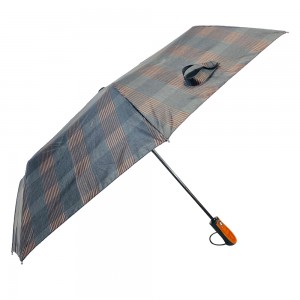 Ovida ثلاثة قابلة للطي أوتوماتيكية مفتوحة ضد الرياح تحقق من القماش بمقبض خشبي مظلة الأعمال