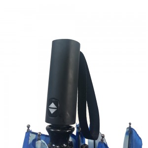 Ovida zákazkový čínsky dodávateľ nebesky modrý trojskladací dáždnik pre vetruodolný propagačný dáždnik s jasnými potlačami loga