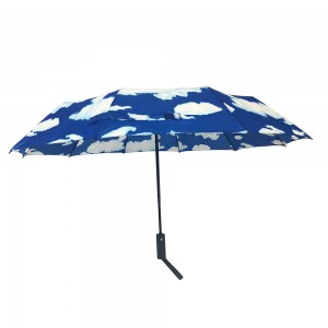 Ovida zakázkový čínský dodavatel nebesky modrý třískládací deštník pro větruodolný propagační deštník s jasným potiskem loga