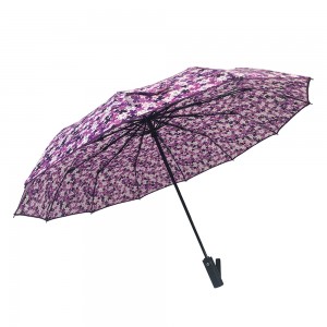 Ovida чадор за производство на понџи ткаенина 23 инчи гумена рачка Чадор за сонце со дизајн на цвет Чадор со 12 ребра со три дела
