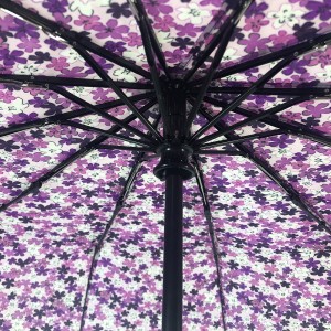Ovida ထီးသည် အပိုင်းသုံးပိုင်းပါသည့် ပန်းပွင့်ဒီဇိုင်း 12ribs ပါသော ၂၃လက်မ ရော်ဘာလက်ကိုင် Sun Umbrella ၊