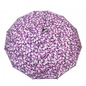 Ovidia proizvodnja kišobrana pongee tkanina 23 inča sa gumenom ručkom kišobran za sunce s dizajnom cvijeća Kišobran od 12 rebara s tri dijela
