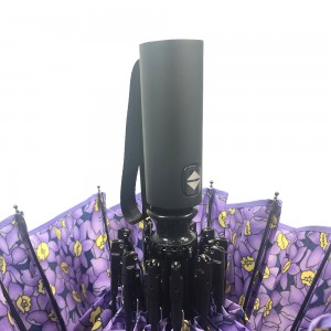 Ovida чадор за производство на понџи ткаенина 23 инчи гумена рачка Чадор за сонце со дизајн на цвет Чадор со 12 ребра со три дела