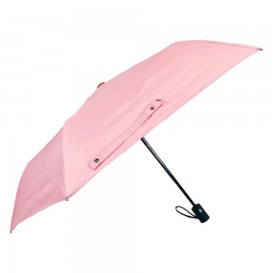 ओविडा ओके छाता कस्टम लोगो प्रमोशनल पोर्टेबल एन्टि-यूभी पलिएस्टर मिनी ट्राभल थ्री फोल्डेड छाता गुलाबी रंगको कालो कोटिंग भित्री छाता