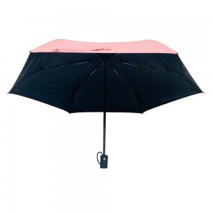 Ovida Ok Parasol Własne logo Promocyjny Przenośny Poliester Mini Travel Trzy składany parasol z różowymi kolorami Czarna powłoka wewnątrz parasola