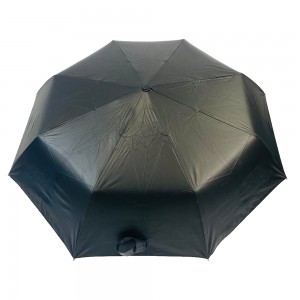 Ovida 21 inç 8 brinjë 3 palosje automatike Hape dhe mbyll Veshje e zezë UV me logo të personalizuar Printo ombrellë dhuratë me dorezë druri