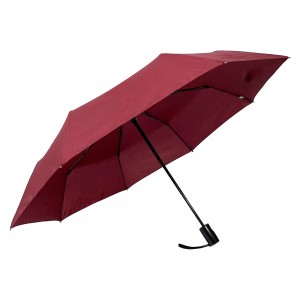 Ovida 23 inch entusiasta paraugas para adultos vermello con marco metálico de tela pongee e estrutura de seguridade tres paraguas plegables para logotipo personalizado