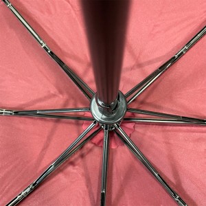 Ovida 23 hüvelykes Lelkes piros felnőtt esernyő pongee anyagból készült fém kerettel és biztonsági szerkezettel, három összecsukható esernyő egyedi logóval