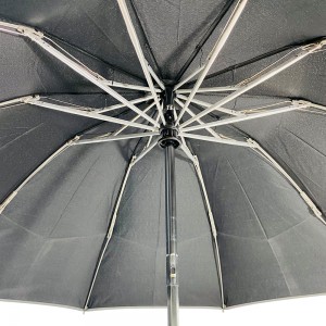 Ovida Three Folding Auto Open Auto Close Reverse 10 Spokes Windproof Pongee Black Coating Umbrella