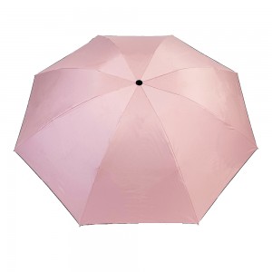 Ovida nigra uv tegaĵo tri faldeblaj ombreloj tute aŭtomata ombrelo rozkolora 8 paneloj pongee ŝtofoj facile sekaj faldeblaj ombreloj