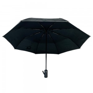 Ovida premiumkvalitets pongeetyg för tre-vikt paraply stark vindtät ram elegant svart med grå passpoal för regnparaply