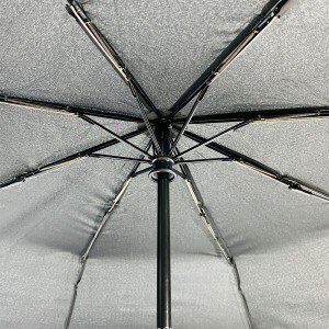 Tecido pongee de qualidade premium Ovida para guarda-chuva de três dobras forte estrutura à prova de vento elegante preto com debrum cinza para guarda-chuva