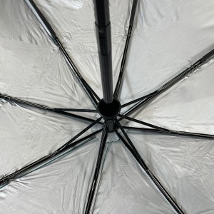 Ovida 21 tolli 8 ribi UV-kaitsevastane madalaim hind kompaktne mini üliväike kohandatud logo hõbedase kattega 3 kokkupandav vihmavari