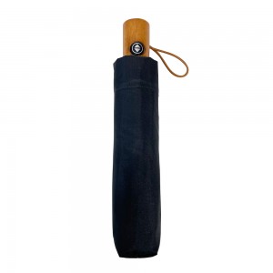 Ovida ombrellë e thjeshtë me 3 palosje automatike me dorezë druri 8 brinjë, rezistente ndaj erës, pëlhurë me ponge çadra me tre seksione