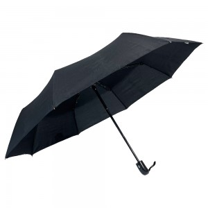 Ovida automaattinen 3-kertainen musta sateenvarjo kumipäällysteisellä kahvalla 8 kylkeä edullinen hinta kampanjaan taitettu sateenvarjo