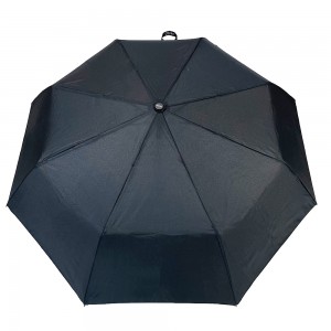 Ovida αυτόματη 3πτυχη μαύρη ομπρέλα με λαστιχένια επικάλυψη λαβή 8 ραβδώσεις φθηνή τιμή για προώθηση διπλωμένη ομπρέλα
