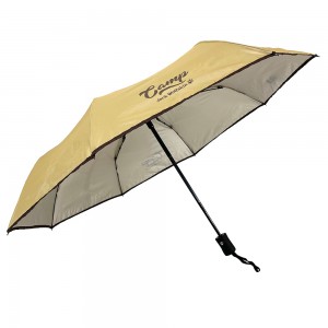 Ovida Custom Logo ავტომატური წვიმის ქოლგა ულტრაიისფერი გამძლეობით სამ დასაკეცი შავი მილებით ბიზნეს მყარი მზისგან დამცავი ქოლგა